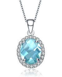 Genevive Jewelry - Cubic Zirconia Sterling Silver White Gold Plated Oval Shape Micro Pave Drop Pendant - Lyst
