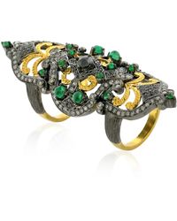 Artisan - 18k Yellow Gold Emerald Diamond 925 Sterling Silver Knuckle Ring - Lyst