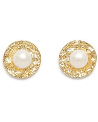 Pearls of the Orient Online - Credo Brushed Stud Earrings With Cultured Freshwater Pearls - Lyst