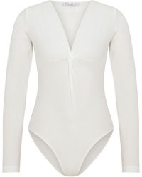 Maan Istanbul - V-Neck Knot Detail Bodysuit - Lyst