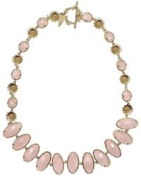 Farra - Rose Quartz With Flower Chain Statement Necklace - Lyst