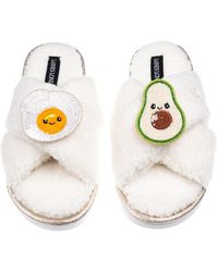 Laines London - Neutrals Laines Boucle Slippers With Laines Loveables Egg & Avocado Brooches - Lyst