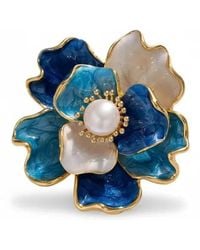 Angel Barocco - Enamel Peony Freshwater Pearl Brooch - Lyst
