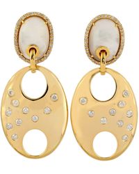 Artisan - 14k Gold In Pave Diamond & Mother Of Pearl Flat Anchor Link Dangle Earrings - Lyst