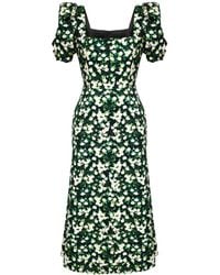 POST MERIDIEM - Flowers Godet Silhouette Square Neck Midi Dress - Lyst