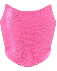 GIUSEPPE DI MORABITO Textured Wool Corset Top in Pink Womens Clothing Lingerie Corsets and bustier tops 
