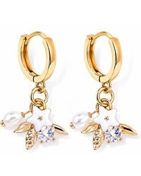 My Little Nature - Star Flower Hoop Earrings Plated Pearl & Crystal Earrings - Lyst