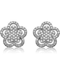 Genevive Jewelry - Sterling Silver In White Gold Plating Cubic Zirconia Double Flower Stud Earrings - Lyst