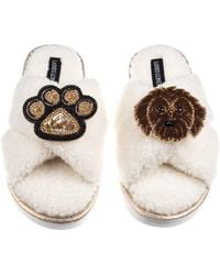 Laines London - Neutrals Boucle Slippers With Paw & Chocolate Cockapoo Brooches - Lyst