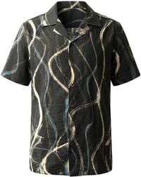 Stovaria - Camp Collar Half Sleeve Organic Cotton Shirt With Abstract Brush Print - Lyst