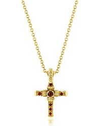 Unaloe - Vermeil Mystic Cross Necklace With Ruby – Engraved Symbolic Pendant With Seven Gemstones, Gothic Fine Jewellery For - Lyst