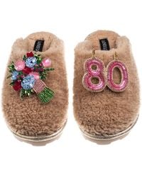 Laines London - Teddy Closed Toe Slippers With 80Th Birthday & Flowers Brooches - Lyst
