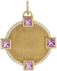 Artisan - Bezel Set Square Pink Sapphire Gemstone & Pave Diamond In 14k Yellow Gold Club Charm - Lyst