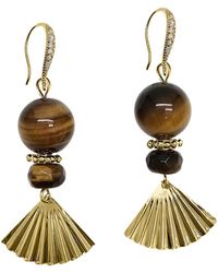 Farra - Elegance Tiger-Eye Stone With Fan Dangle Earrings - Lyst