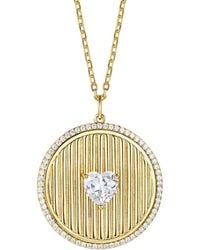 Genevive Jewelry - Rachel Glauber Plated With Cubic Zirconia Heart Medallion Pendant Necklace - Lyst