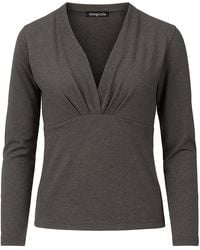Conquista - Heathered Charcoal V-Neck Jersey Top – Long Sleeve, Draped Front - Lyst