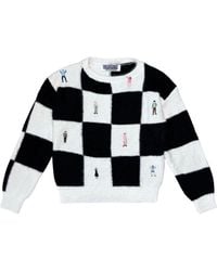 London Atelier Byproduct - Checkered Knit Cardigan With Embroidery Patches - Lyst