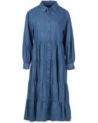 Conquista - Cotton Denim Long Sleeve Tiered Dress With Buttons - Lyst