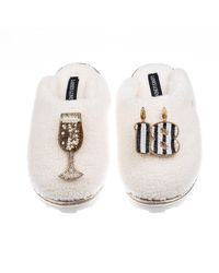 Laines London - Teddy Closed Toe Slippers With Stripe 18Th Birthday & Champagne Glass Brooches - Lyst