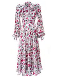 Sofia Tsereteli - Peony Print V-neck Silk Dress - Lyst