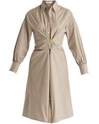 Paisie - Neutrals Asymmetric Striped Shirt Dress With Button Detail - Lyst