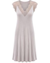 Oh!Zuza - Neutrals Aurora Viscose Midi Nightdress Lace Sleeves - Lyst