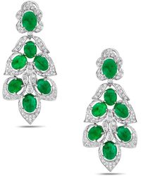 Artisan - Solid White Gold Natural Emerald Diamond Dangle Earrings Hanamade Jewelry - Lyst
