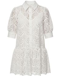 AGGI by HALEWSKI - Chloe Cream Embroidered Cotton Mini Dress - Lyst