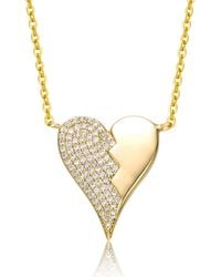 Genevive Jewelry - Rachel Glauber Plated With Cubic Zirconia Broken Cracked Zig-Zag Half & Half Stolen Heart Pendant Necklace - Lyst