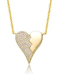 Genevive Jewelry - Rachel Glauber Yellow Gold Plated With Cubic Zirconia Broken Cracked Zig-zag Half & Half Stolen Heart Pendant Necklace - Lyst