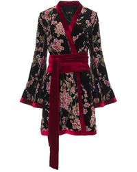 Lita Couture - Kimono Floral Print Dress In Velvet Silk - Lyst