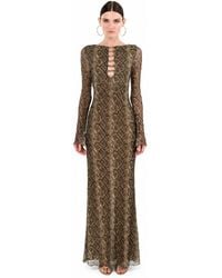 Nocturne - Snake Print Ring Detail Long Sleeve Maxi Dress - Lyst