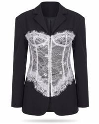 Modenaire - Lace Corset Detail Blazer With Tailored Fit And Button Front - Lyst