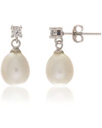 Auree - Drayton White Pearl & Cubic Zirconia Sterling Silver Oval Drop Earrings - Lyst