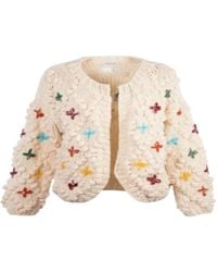 Saachi - Floral Knitted Winter Ivory Cardigan For - Lyst