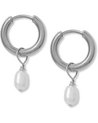 A Weathered Penny - Tiny Pearl Hoops - Lyst