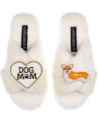 Laines London - Neutrals Classic Laines Slippers With Dog Mum/Mom & Peach The Corgi Brooches - Lyst