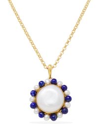 Vintouch Italy - Lotus Gold-plated Baroque Pearl And Lapis Necklace - Lyst