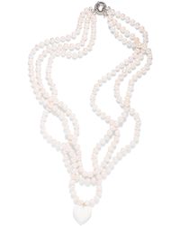 The Pink Reef - The Reef Triple Strand Pearl Necklace With Heart - Lyst