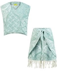 Emanmoon - Neutrals Sage Crop Top & Fringed Skirt Set - Lyst