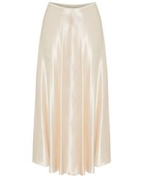 Exquise - Neutrals Regular Shiny Satin Flared Midi Skirt - Lyst