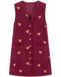 Yumi' - Burgundy Squirrel Embroidered Button Up Pinafore Dress - Lyst