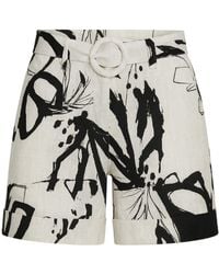 Conquista - High-Waisted Abstract Print Linen Shorts With Matching Belt - Lyst