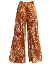 Imaatu - Sande Palms Rust Sustainable Viscose High-Waist Wide-Leg Palazzo Trousers With Pockets Tropical Print - Lyst