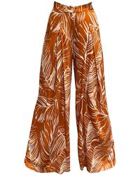 Imaatu - Sande Palms Rust Sustainable Viscose High-Waist Wide-Leg Palazzo Trousers With Pockets Tropical Print - Lyst