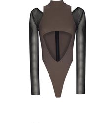 No'design - Long Sleeve Cut-Out Khaki Bodysuit - Lyst