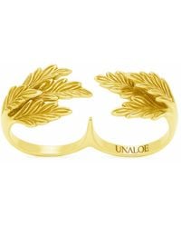Unaloe - Plated Double Finger Leaf Ring For – Sculptural Botanical Knuckle Statement Jewelry - Lyst