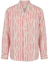 Modenaire - Striped Button Front Shirt With Stand Collar - Lyst