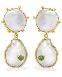 Vintouch Italy - Rebel Rebel Pearl & Emerald Statement Earrings - Lyst