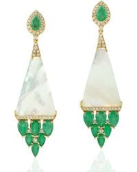Artisan - Emerald, Mother Of Pearl & Diamond Drop Earrings - Lyst
